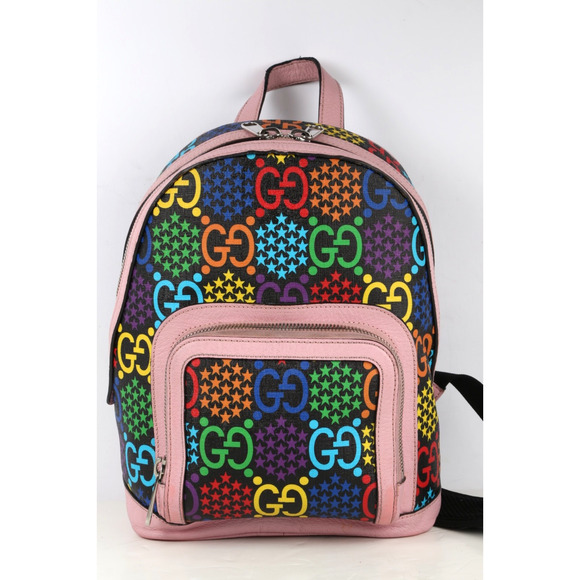 GUCCI Logo GG Psychedelic Backpack Bag Supreme Leather Black Pink Italy 14FB854 - Picture 3 of 16
